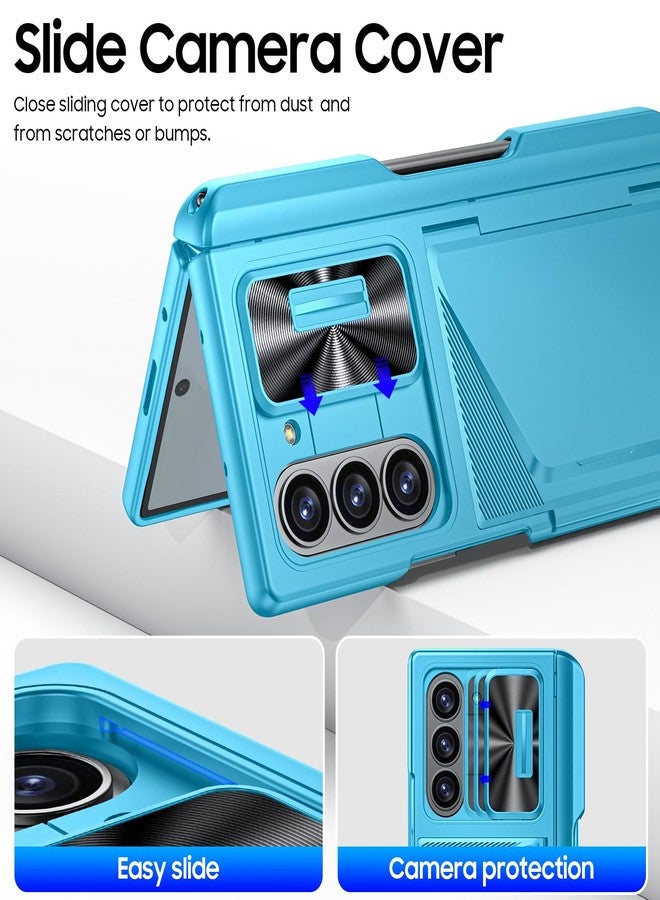 BSNRM for Samsung Galaxy Z Fold 6 Case with Card Holder RFID Blocking & S Pen Holder& Slide Camera Cover& Hinge Protection& Full-Body Rugged Shockproof Wallet Case for Galaxy Z fold 6,Lake Blue - Image 5